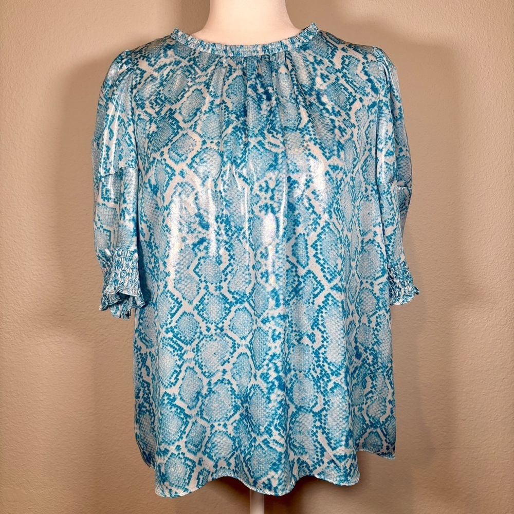 Current Air Turquoise Snake Print Short Sleeve Top Size Large